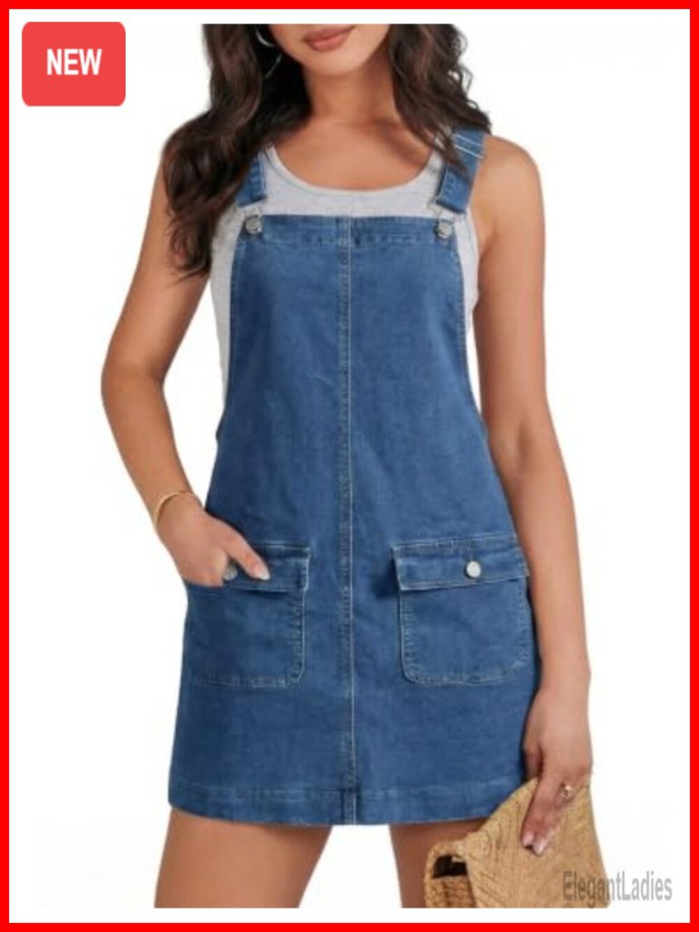 Denim Overall Dress Adjustable Strap Jumper Mini Dress Cotton Blend